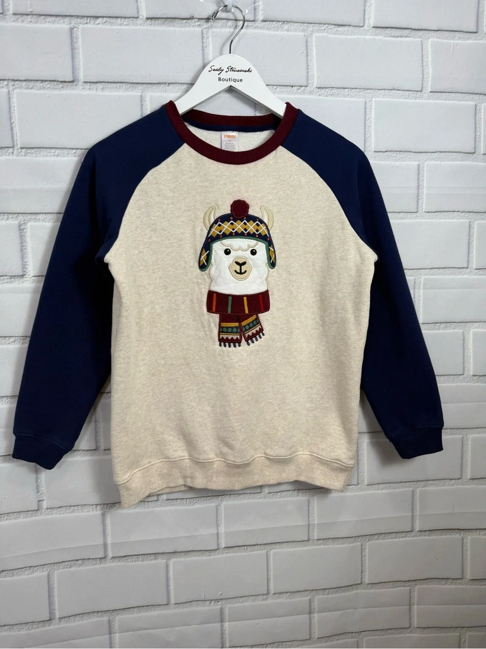 Gymboree Llama Sweatshirt Boys Size 12 Cream Navy Raglan Winter Holiday